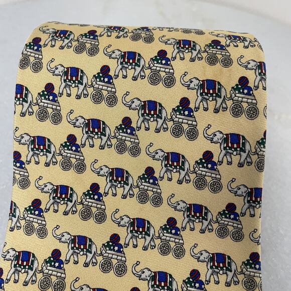 Brooks Basics Royal Elephants & Carts Printed Pure Silk Neck Tie USA Multicolor - Picture 11 of 13
